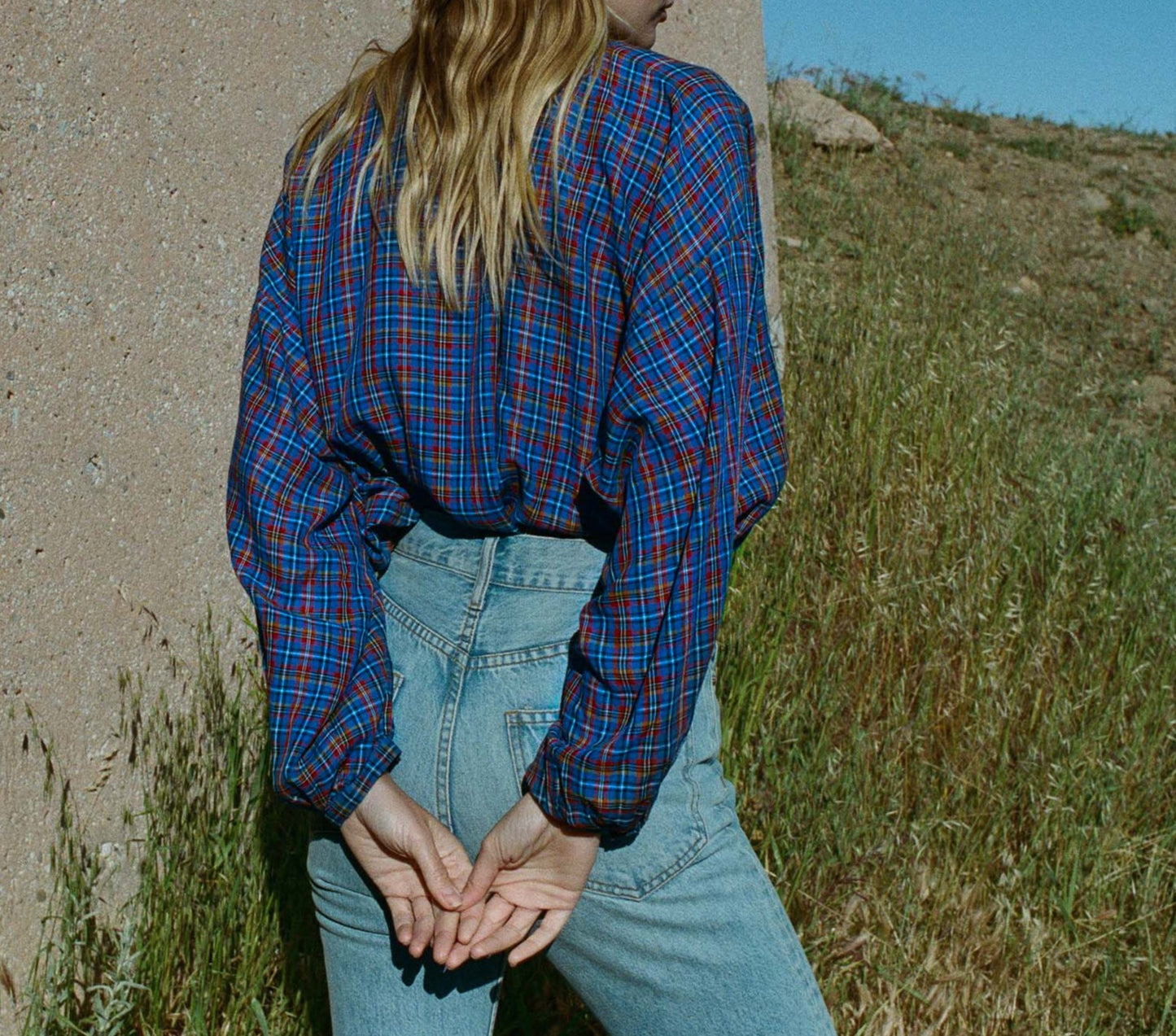 HMD -- THE JANE BLOUSE -- AZURE FRENCH PLAID