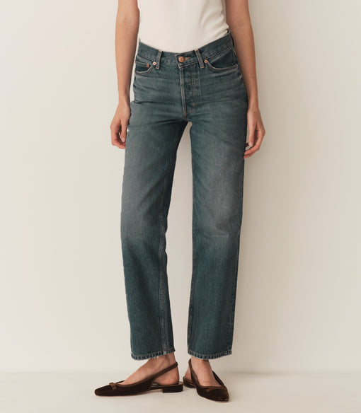 The ‘90s-inspired Leone Jean features a slightly slouchy fit, a medium rise, a button fly, and a straight leg—plus pointed back pockets and classic front pockets.